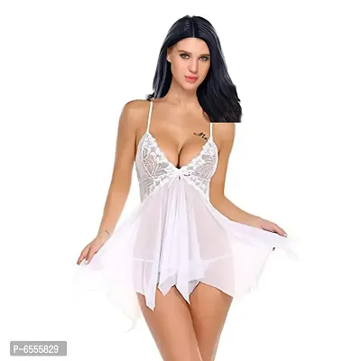 Net Lace White Babydoll Nightdress For Women