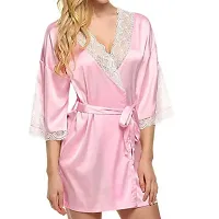 Satin Pink Babydoll Nightdress For Women-thumb1