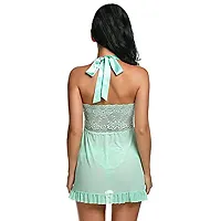 Net Lace Sea Blue Babydoll Nightdress For Women-thumb2