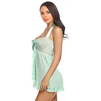 Net Lace Sea Blue Babydoll Nightdress For Women-thumb3