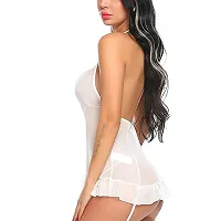 Net Lace White Babydoll Nightdress For Women-thumb2