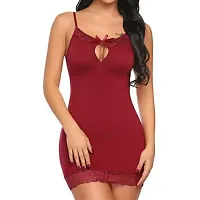 Net Lace Maroon Babydoll Nightdress For Women-thumb1