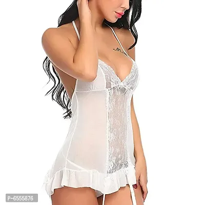 Net Lace White Babydoll Nightdress For Women-thumb4