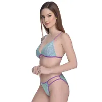 Non-Wired And Non-Padded Cups Sea Green Net Lingerie Set, Bra Panty Set-thumb4