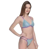 Non-Wired And Non-Padded Cups Sea Green Net Lingerie Set, Bra Panty Set-thumb3