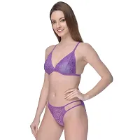 Non-Wired And Non-Padded Cups Purple Net Lingerie Set, Bra Panty Set-thumb4