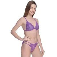 Non-Wired And Non-Padded Cups Purple Net Lingerie Set, Bra Panty Set-thumb3