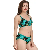 Non-Wired And Non-Padded Cups Green Cotton Lingerie Set, Bra Panty Set-thumb4