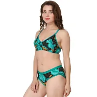 Non-Wired And Non-Padded Cups Green Cotton Lingerie Set, Bra Panty Set-thumb3