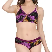 Non-Wired And Non-Padded Cups Purple Cotton Lingerie Set, Bra Panty Set-thumb1