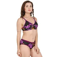 Non-Wired And Non-Padded Cups Purple Cotton Lingerie Set, Bra Panty Set-thumb4