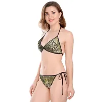 Non-Wired And Non-Padded Cups Green Satin Lingerie Set, Bra Panty Set-thumb2