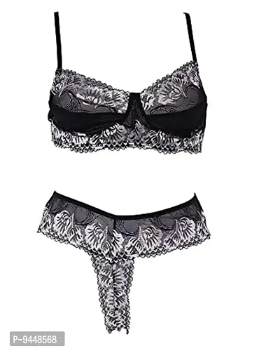 Chia Fashions Bra Panty Set for Women | Beautiful Lingerie Set for Women for Honeymoon | Net Lace Lingerie Set | Panty Bra for Daily use | Sexy Look for Special Days Lingerie Sets | BLACK-40-thumb0