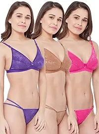 Chia Fashions | Cotton Non Padded Lingerie Set for Women | Bra Panty Set | Lingerie Set for Honeymoon | Bra Panty for Daily use | Bikini Set | Beachwear | Stylish Bra Panty for Girls Set of 3.-thumb2