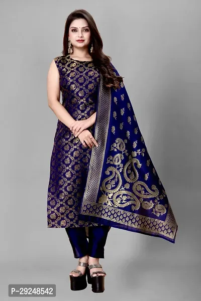 Elegant Banarasi Silk Jacquard Dress Material with Dupatta For Women-thumb0