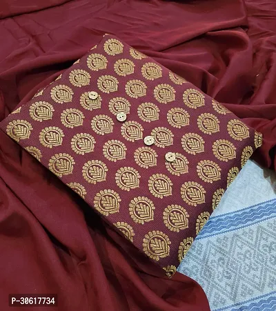 Elegant Maroon Banarasi Silk Jacquard Dress Material without Dupatta For Women-thumb0