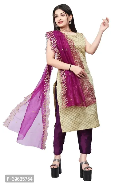 Elegant Beige Banarasi Silk Jacquard Weave Dress Material with Dupatta For Women