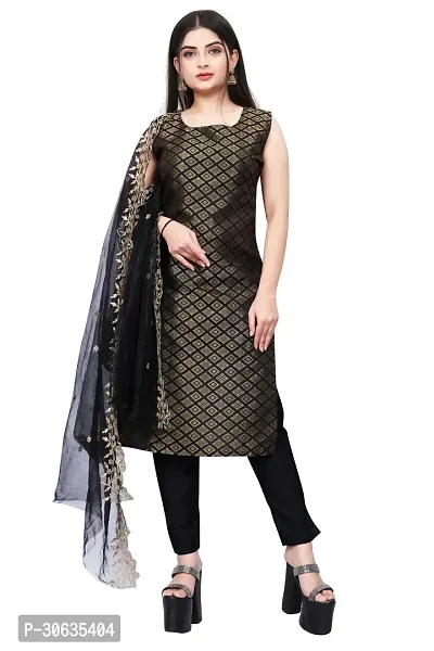 Elegant Black Banarasi Silk Jacquard Weave Dress Material with Dupatta For Women