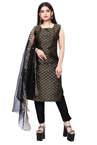 Stylish Fancy Jacquard Unstitched Dress Material Top With Bottom And Dupatta Set For Women