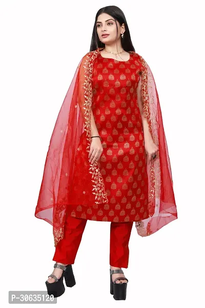 Elegant Red Banarasi Silk Jacquard Weave Dress Material with Dupatta For Women-thumb0