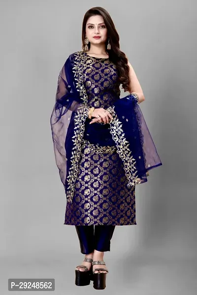 Elegant Banarasi Silk Jacquard Dress Material with Dupatta For Women