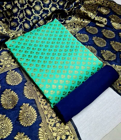 Trendy Womens Banarasi Silk Jacquard Weave Dress Material with Dupatta