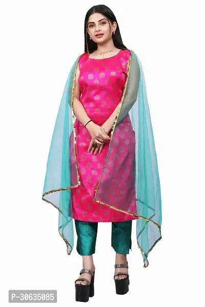 Elegant Pink Banarasi Silk Jacquard Weave Dress Material with Dupatta For Women