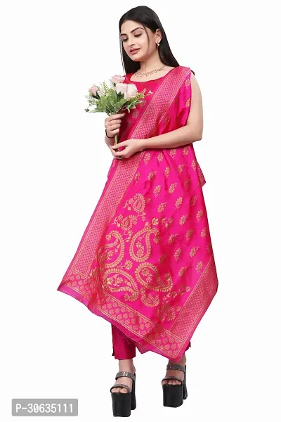 Elegant Pink Banarasi Silk Jacquard Weave Dress Material with Dupatta For Women-thumb0