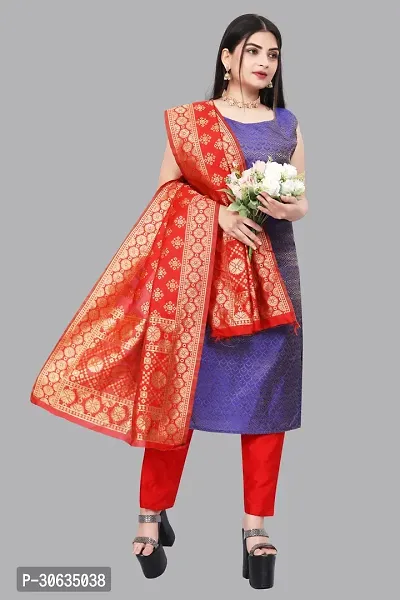 Elegant Blue Banarasi Silk Jacquard Weave Dress Material with Dupatta For Women