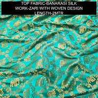 Elegant Teal Banarasi Silk Jacquard Dress Material without Dupatta For Women-thumb1