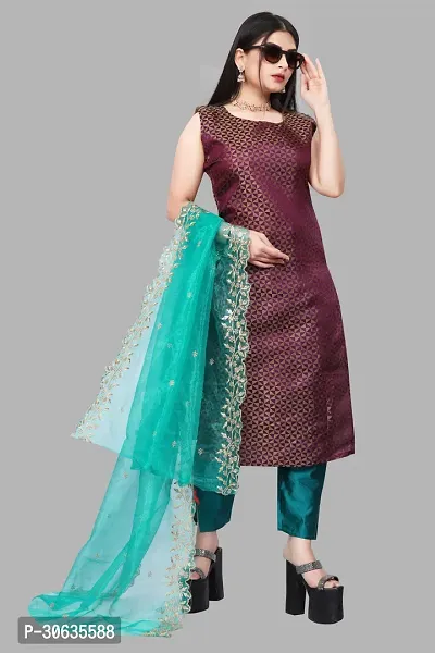 Elegant Purple Banarasi Silk Jacquard Weave Dress Material with Dupatta For Women