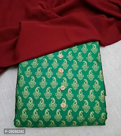 Elegant Green Banarasi Silk Jacquard Suit Dress Material without Dupatta For Women