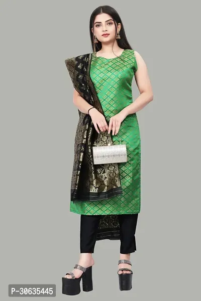 Elegant Green Banarasi Silk Jacquard Weave Dress Material with Dupatta For Women