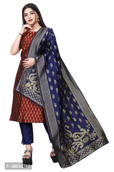 Elegant Maroon Banarasi Silk Jacquard Weave Dress Material with Dupatta For Women-thumb0