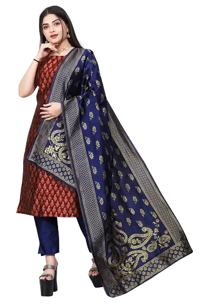 Stylish Fancy Jacquard Unstitched Dress Material Top With Bottom And Dupatta Set For Women