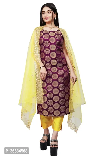 Elegant Purple Banarasi Silk Jacquard Weave Dress Material with Dupatta For Women