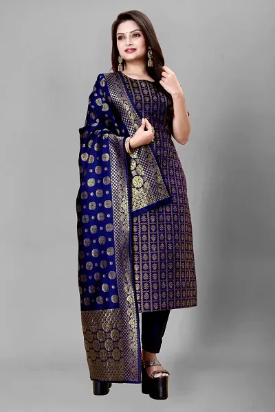 Elegant Banarasi Silk Jacquard Weave Dress Material with Dupatta For Women