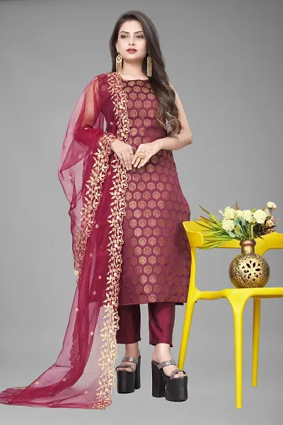 Elegant Jacquard Jacquard Weave Dress Material With Dupatta For Women