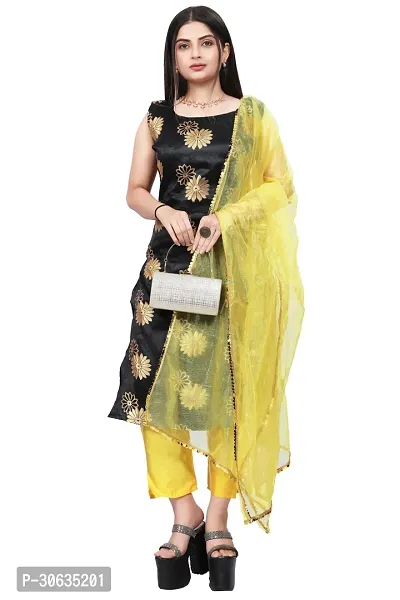 Elegant Black Banarasi Silk Jacquard Weave Dress Material with Dupatta For Women