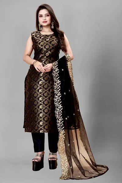 Stylish Banarasi Silk Jacquard Unstitched Suit