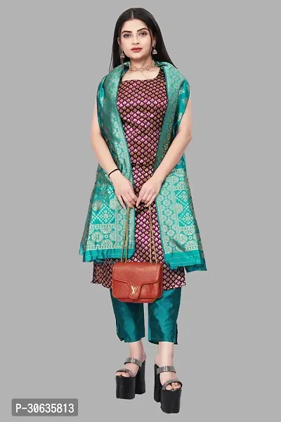 Elegant Purple Banarasi Silk Jacquard Weave Dress Material with Dupatta For Women