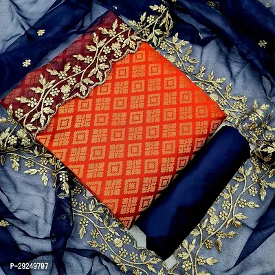 Elegant Banarasi Silk Jacquard Dress Material with Dupatta For Women