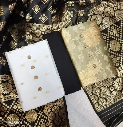 Elegant Multicoloured Banarasi Silk Jacquard Weave 2 Kurta 1 Bottom 1 Dupatta  Dress Material For Women-thumb0