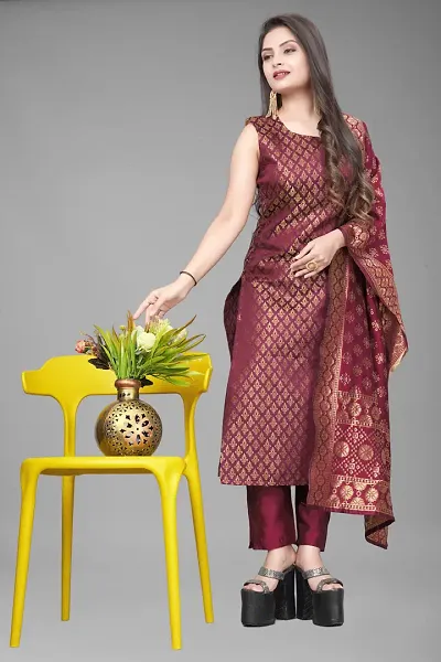 Elegant Jacquard Jacquard Weave Dress Material With Dupatta For Women