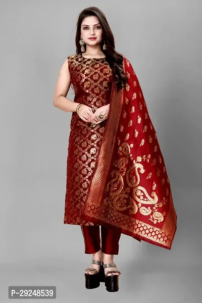 Elegant Banarasi Silk Jacquard Dress Material with Dupatta For Women-thumb0