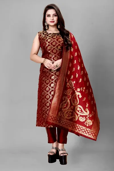 Stylish Banarasi Silk Jacquard Unstitched Suit