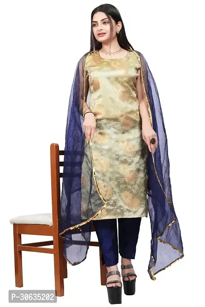 Elegant Beige Banarasi Silk Jacquard Weave Dress Material with Dupatta For Women-thumb0