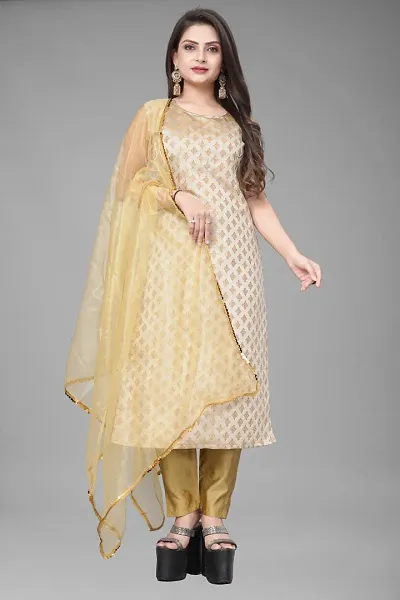 Elegant Jacquard Woven Design Dress Material With Dupatta