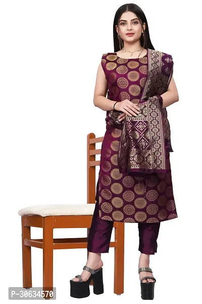 Elegant Purple Banarasi Silk Jacquard Weave Dress Material with Dupatta For Women