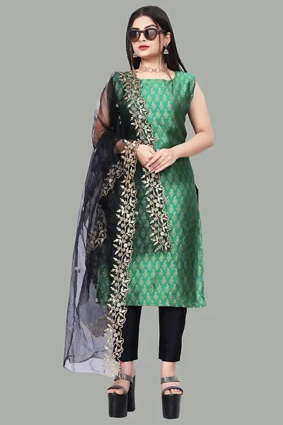 Stylish Fancy Jacquard Unstitched Dress Material Top With Bottom And Dupatta Set For Women